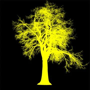 Tree leafless side view silhouette isolated - yellow - vector Stock Illustration