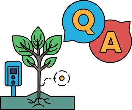 A tree with a leafy branch and a QA sign above it Ilustração Stock
