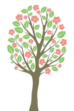 Tree with leaves and flowers Stock Illustration