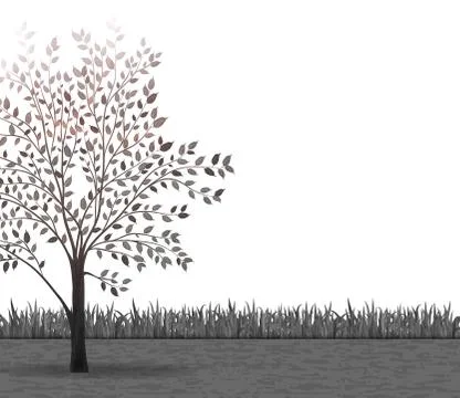 Tree with leaves and grass vector background Stock Illustration