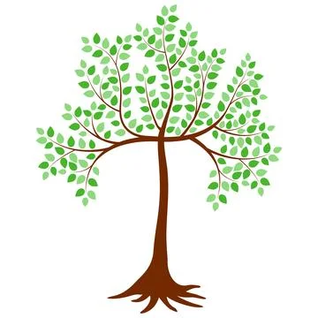 Tree with leaves and roots. Simple vector Illustrazione stock