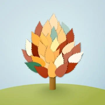 Tree with leaves on blue background Ilustração Stock