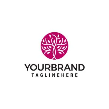 Tree with leaves in a circle, tree simple Logo designs concept template Stock Illustration