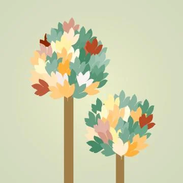 Tree with leaves on green background Stock Illustration