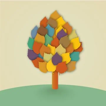 Tree with leaves in the meadow Stock Illustration