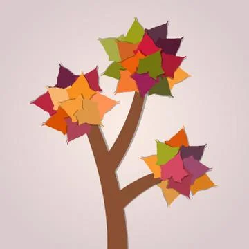 Tree with leaves on purple background Stock Illustration