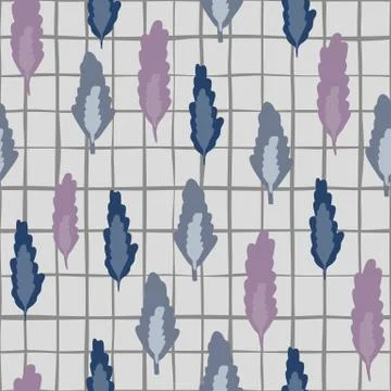 Tree leaves seamless doodle pattern. Purple and blue colored floral elements  Stock Illustration