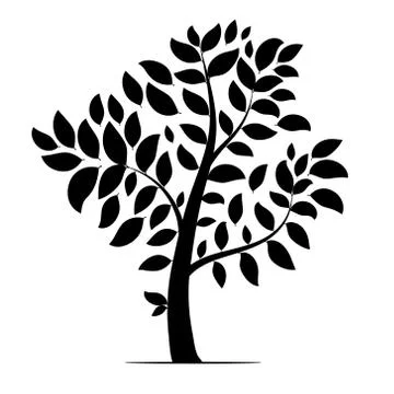 Tree with leaves silhouette Stock Illustration