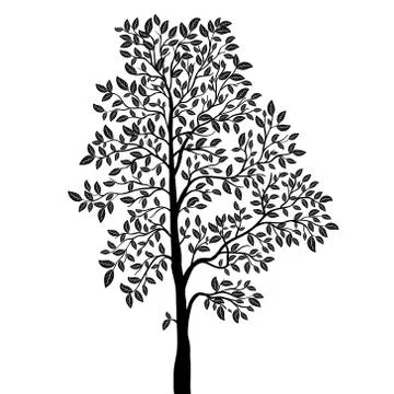 Tree with leaves silhouette Stock Illustration