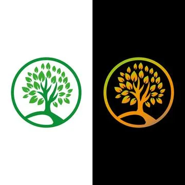 Tree with leaves. Template for logo design, badges, labels and logos for your bu Stock Illustration