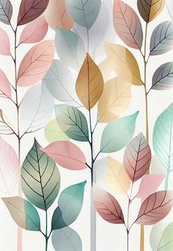 Tree leaves watercolor pattern on white background. Stock Illustration