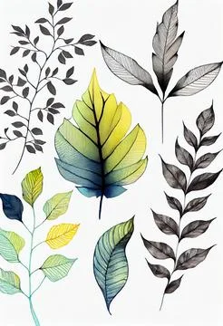 Tree leaves watercolor pattern on white background. Stock Illustration