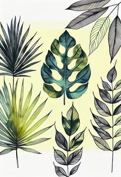 Tree leaves watercolor pattern on white background. Stock Illustration