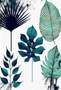Tree leaves watercolor pattern on white background. Stock Illustration