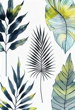Tree leaves watercolor pattern on white background. 库存插图
