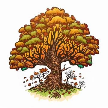 Tree life with autumn leaves hand drawn Stock Illustration