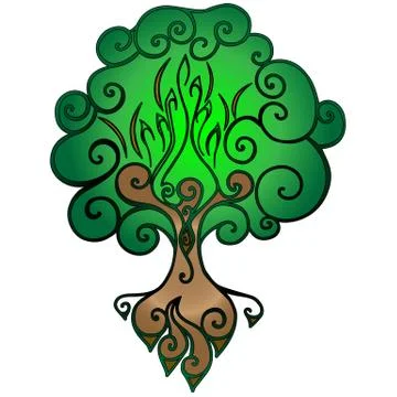 Tree of Life. Bright stylized tree with a hollow and roots vector illustration. Stock-Illustration