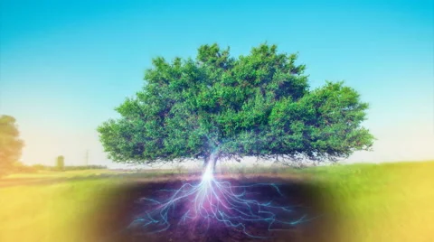 Tree of life with magic roots visualization hologram Stock Footage 64233323