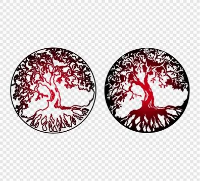 Tree of life with roots red gradient design on transparent background Stock Illustration