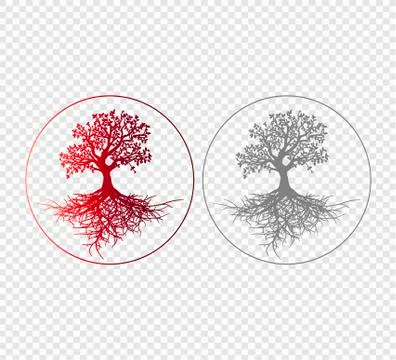 Tree of life with roots red gradient design on transparent background Stock Illustration