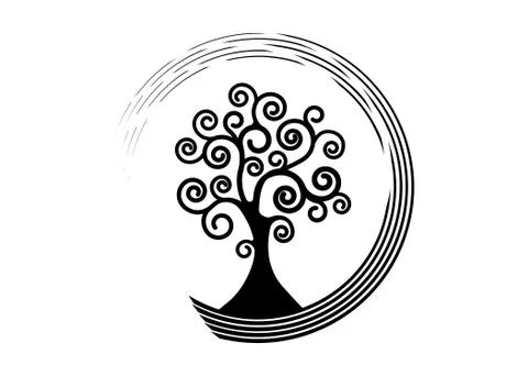 Tree of life round icon, Tree natural logo and black tree ecology symbol Stock Illustration