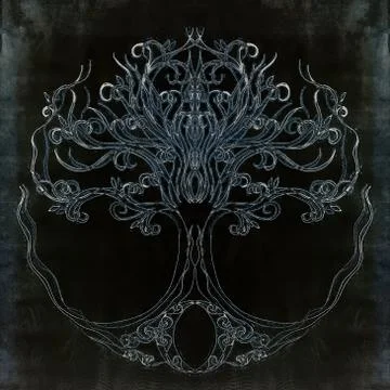 Tree of life symbol on black background, yggdrasil. Stock Illustration