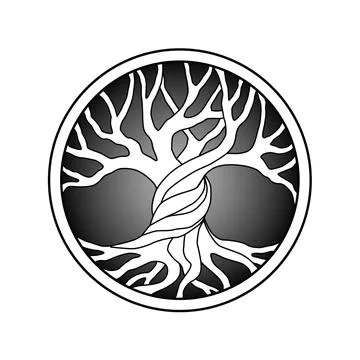 Tree of Life Symbol Circular Design Black and white Illustrazione stock