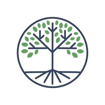 Tree life symbol. Simple tree icon with leaves and roots. Represents growth.. Stock Illustration