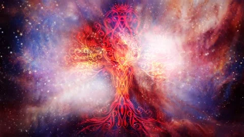 Tree of life symbol on structured and space background, yggdrasil. Stock Footage 156176254