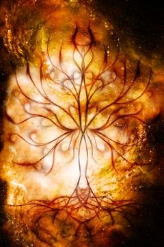 Tree of life symbol on structured and space background, flower of life pattern Illustrazione stock