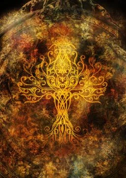 Tree of life symbol on structured background, yggdrasil. Stock Illustration
