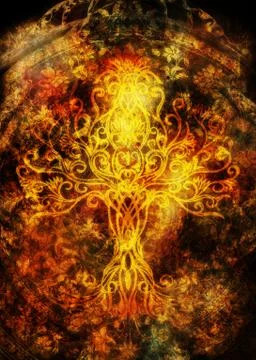 Tree of life symbol on structured background, yggdrasil. Stock Illustration
