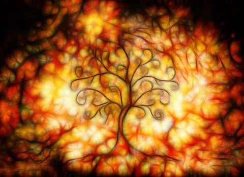 Tree of life symbol on structured ornamental background, yggdrasil. Fractal Stock Illustration