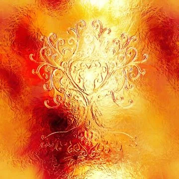 Tree of life symbol on structured ornamental background, yggdrasil. Stock Illustration