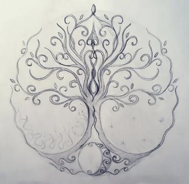 Tree of life symbol on structured ornamental background, yggdrasil. Stock Illustration