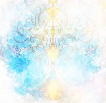 Tree of life symbol on structured ornamental background, yggdrasil. Stock Illustration
