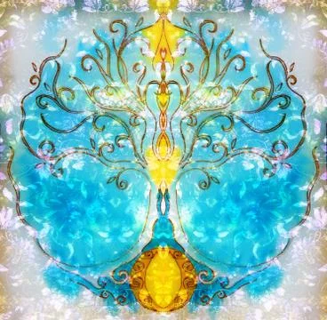 Tree of life symbol on structured ornamental background, yggdrasil. Stock Illustration