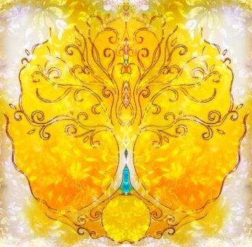 Tree of life symbol on structured ornamental background, yggdrasil. Stock Illustration