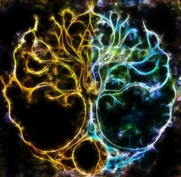 Tree of life symbol on structured ornamental background, yggdrasil. Fractal Stock Illustration