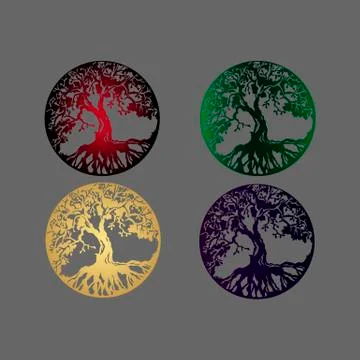 Tree of life vector illustration collection neon gradient design Stock Illustration