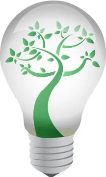 Tree in a light bulb isolated on white concept illustration Stock Illustration