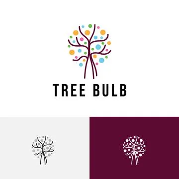 Tree Light Bulb Natural Power Electricity Colorful Logo Stock Illustration