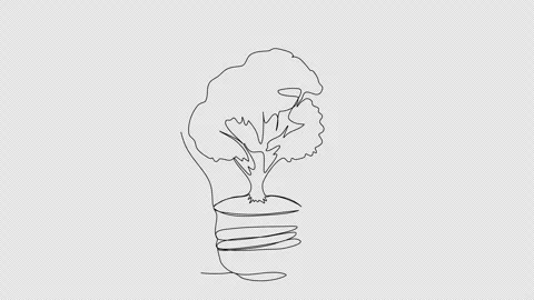 Tree in a light bulb. One line drawing animation with alpha channel. Video stock 276911223