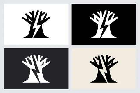 Tree Lightning Logo Icon Vector Set Illustrazione stock