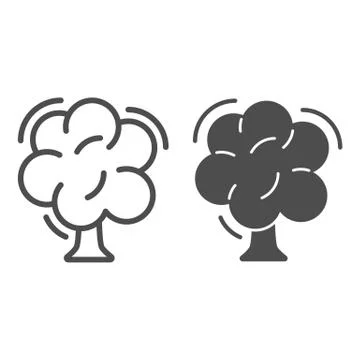 Tree line and solid icon, Garden and gardening concept, oak sign on white 库存插图