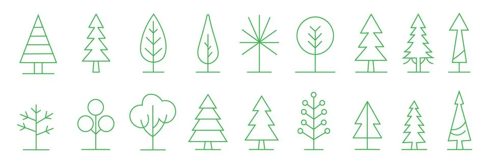 Tree Line Art Vector Set – Minimalist Trees, Forest Icons イラスト素材