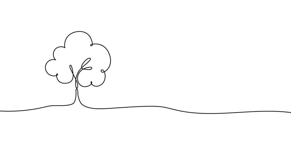 Tree line continuous drawing art abstract outline silhouette single. Tree line Stockillustratie