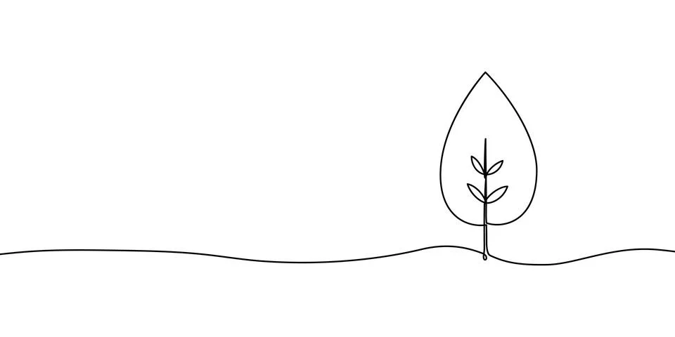 Tree line continuous drawing art abstract outline silhouette single Illustrazione stock