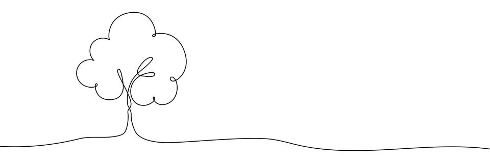 Tree line continuous drawing forest art outline silhouette single illustration Stockillustratie