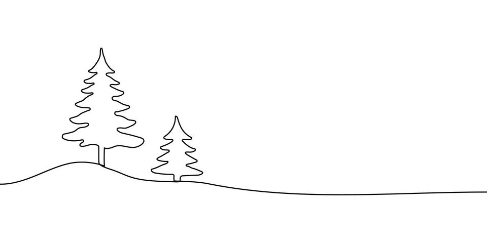 Tree line continuous drawing forest art outline silhouette single illustration Stockillustratie